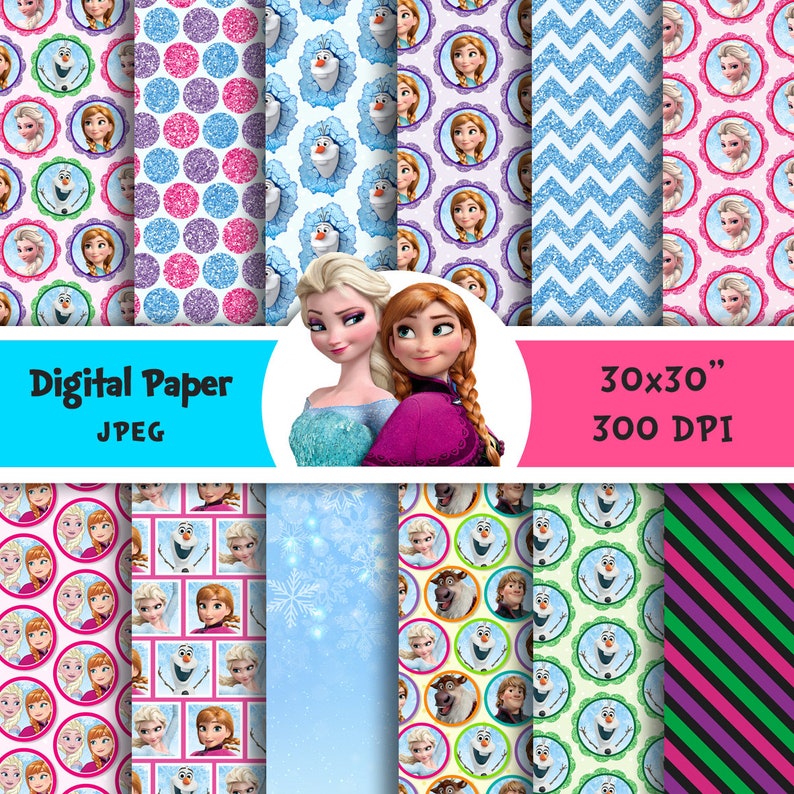 frozen anna olaf elsa digital paper printable etsy
