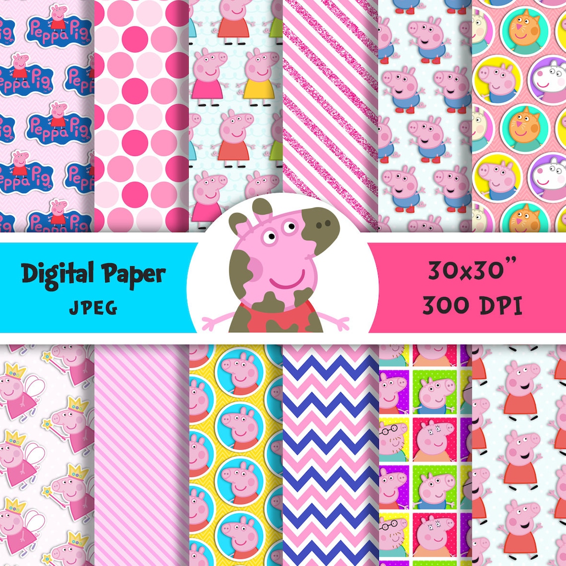 Peppa Pig Papel Digital Imprimible Scrapbooking Fondo Etsy