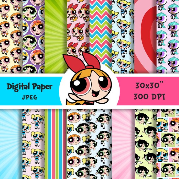 The Powerpuff Girls Blossom Bubbles Buttercup Digital Paper Printable Scrapbooking Background Pattern Party Clipart