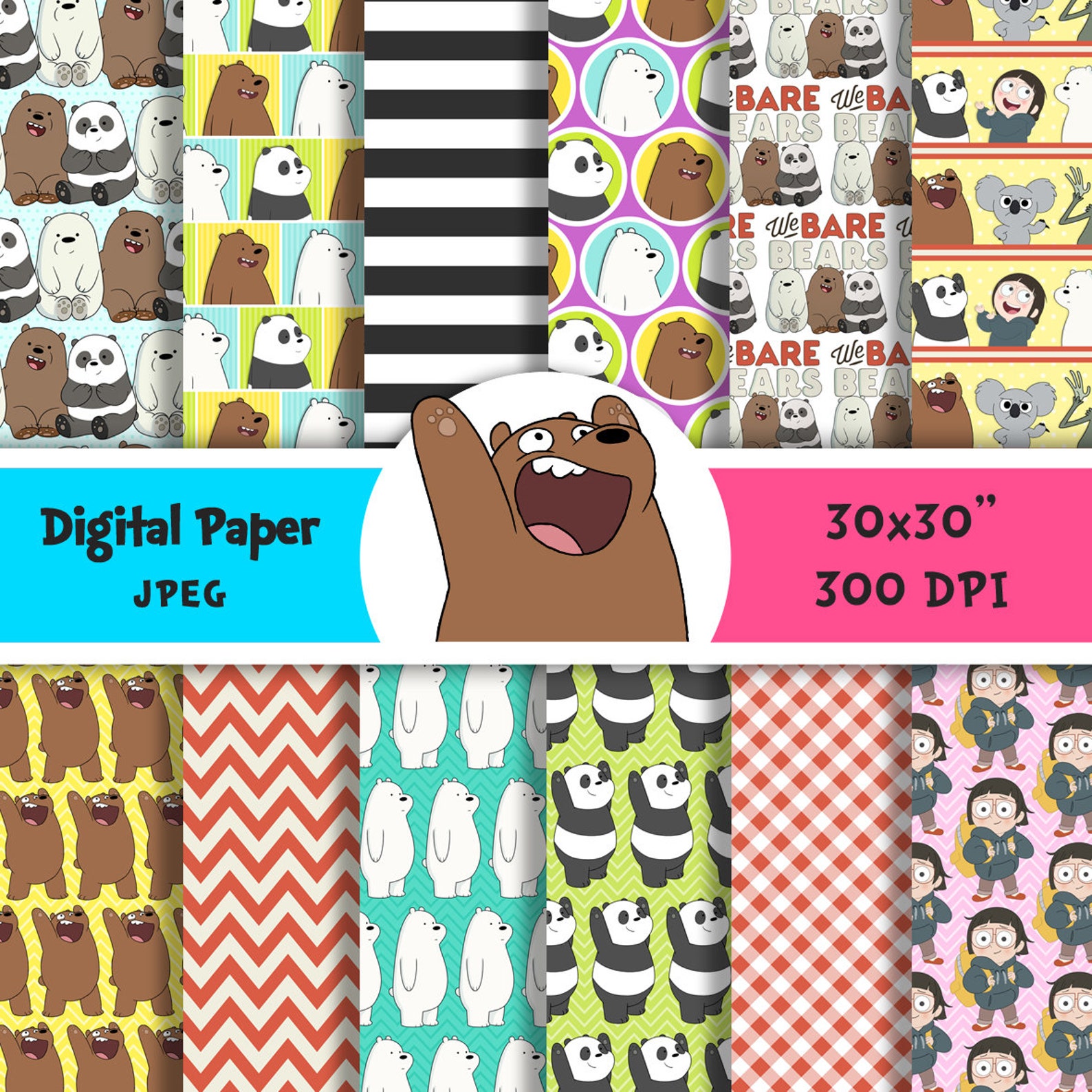 We Bare Bears Digital Paper Printable Scrapbooking Etsy