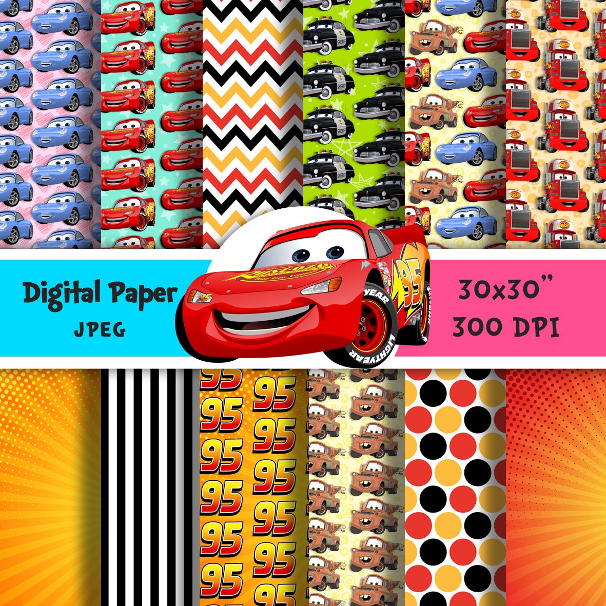Cars Lightning McQueen Mater Digital Paper Printable | Etsy