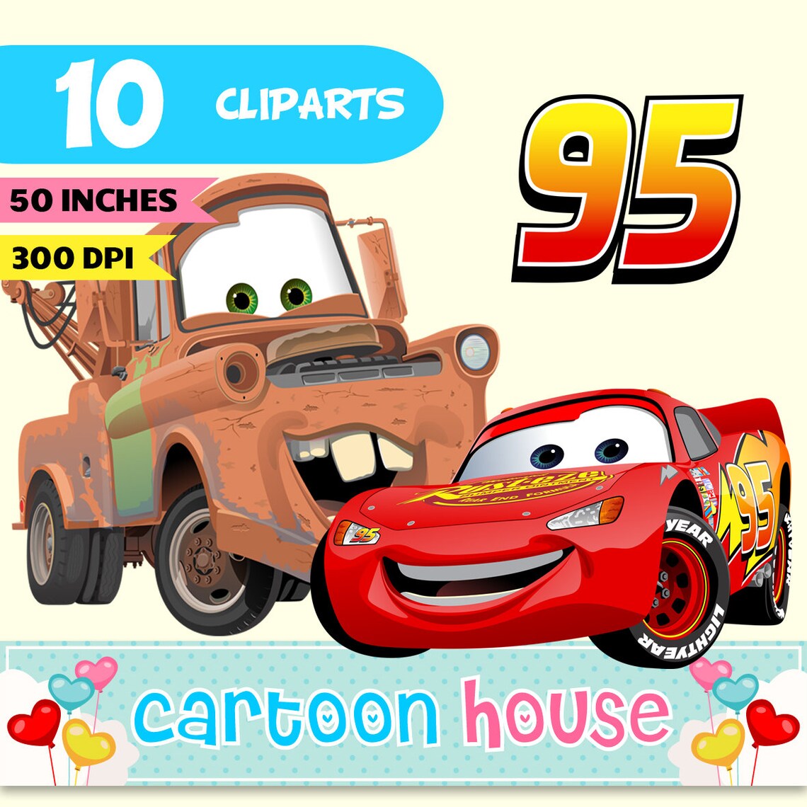 Cars Lightning McQueen Mater Cliparts PNG Cartoon | Etsy