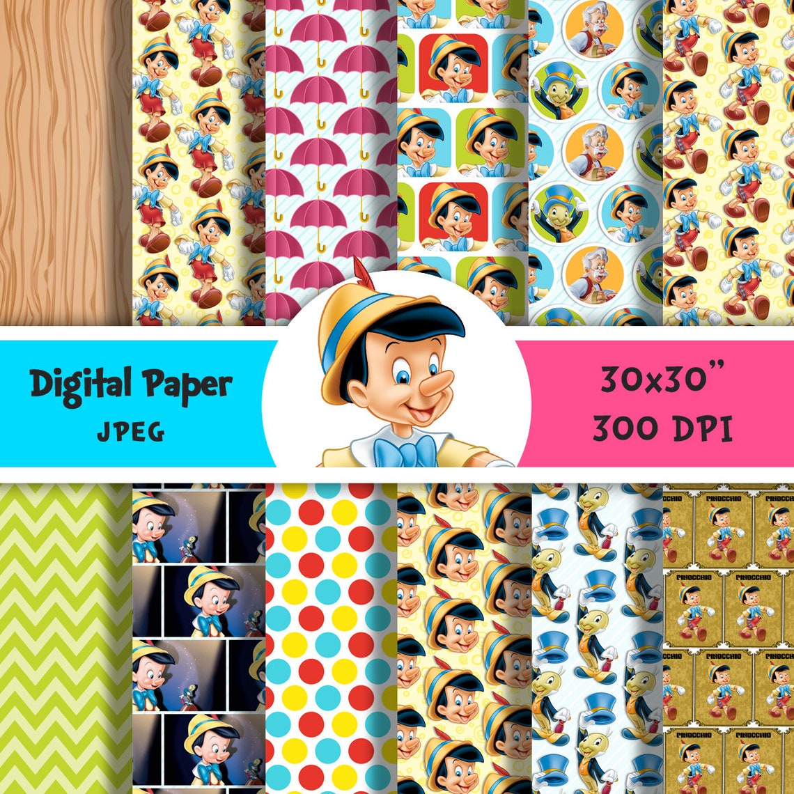 Pinocchio Digital Paper Printable Scrapbooking Etsy