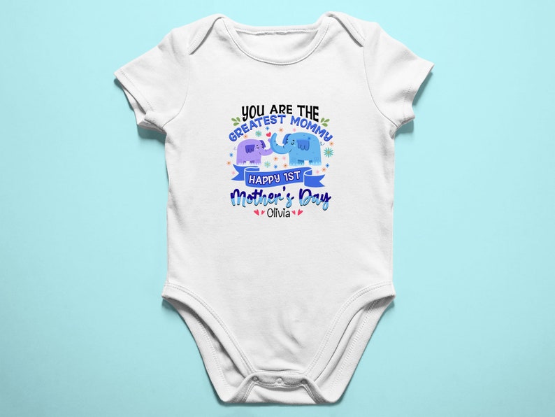 Mama Elephant Elephants Onesie You Are The Greatest Mommy Customized Name Mother/'s Day Gift Personalized Baby Bodysuit