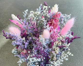 Dried Floral Arrangement with Baby Breath + Bunny Tails + Misty Blues | Forever Flowers | Preserved Flowers