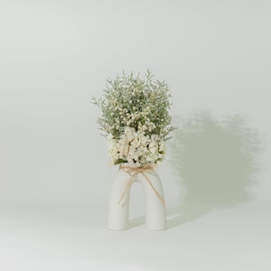 Minimalist Natural Flower Arrangement in Stoneware Arch Vase | Dried Flowers | Dried Floral Centerpiece