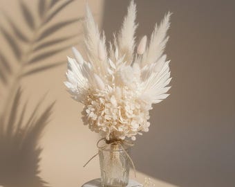 Cream and Beige Dried Flowers in Clear Glass Vintage Bud Vase | Gift and Decor | Flower Gifts | Preserved Flowers