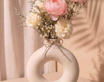 Silk and Dried Flower Arrangement in Halo Vase