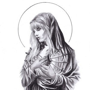 Måneskin Kohlezeichnung Kunstdruck Victoria de Angelis als Heilige Maria Poster Portrait
