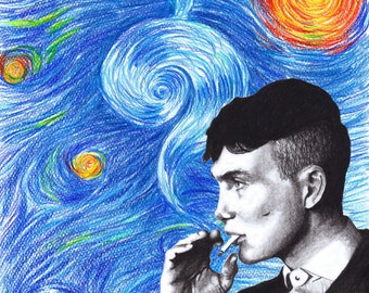 Peaky Blinders Tommy Shelby Print Fan Art Poster Charcoal Drawing Van Gogh