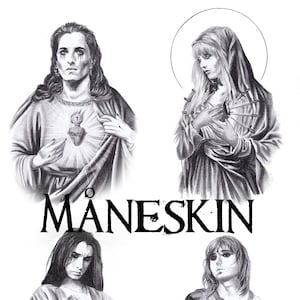 Dibujo a lápiz de Måneskin Impresión Damiano David Victoria De Angelis Thomas Raggi Ethan Torchio Cartel Retrato Jesús