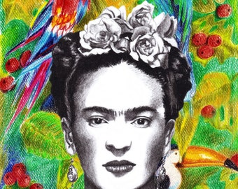 Frida Kahlo portrait Print Poster Colorful Drawing