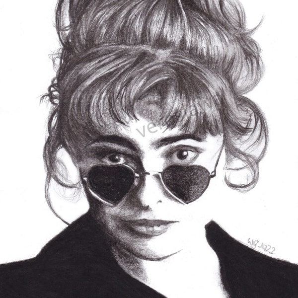 Helena Bonham Carter Print of Charcoal Drawing Portrait Poster