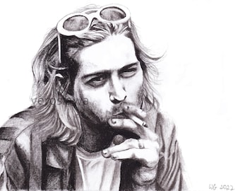 Kurt Cobain Nirvana Print of Charcoal Pencil Drawing Poster