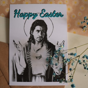 Cartolina di Pasqua con Alex Turner degli Arctic Monkeys nei panni di Gesù, formato A6