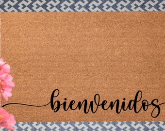 Bienvenidos Doormat, Spanish Welcome Mat, Spanish Gift Door Mat, Script Fancy Bienvenidos Front Door Decor, Coir Outdoor Porch, House Gift