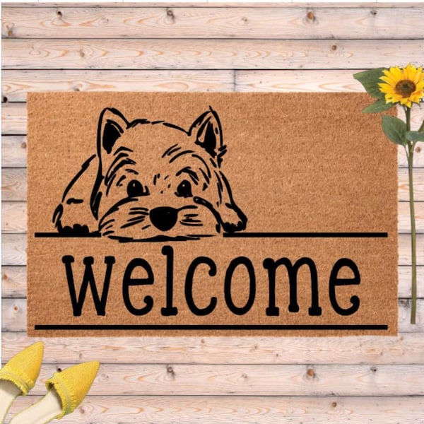 Westie Welcome Doormat, Dog Lover Gift Women, West Highland White Terrier Dog Door Mat, Westy Decor, Doggie Front Door Decoration, Dog Mom