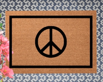 Peace Door Mat, Peace Sign Doormat, Peace Symbol Coir Welcome Mat, Farmhouse Decor, Outdoor Decor Front Door Realtor Gift, Housewarming