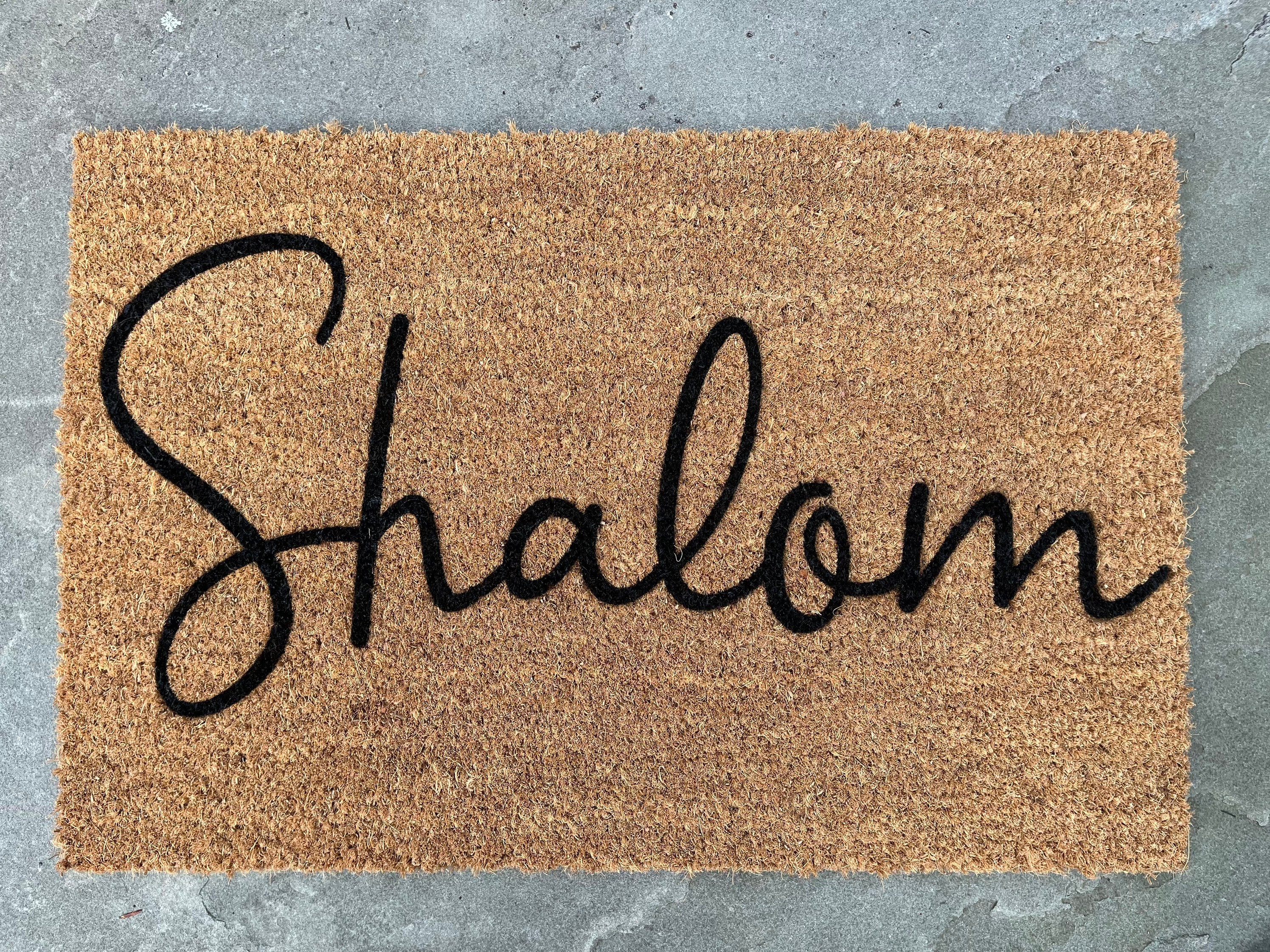 Shalom Script Shalom Doormat, Jewish Shalom Script, Welcome Mat, Shalom Door Mat ...