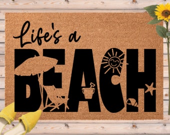 Beach Doormat, Beach House Door Mat, Summer Theme Welcome Mat, Life's a Beach Gift, Shore Welcome Mat, Gift for Camping, Vacation Home