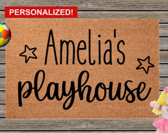 Personalized Playhouse Door Mat, Custom Playroom Child Doormat, Girl's Boy's Name Gift, Customized Rug for Grandchild, Grandparents Gift