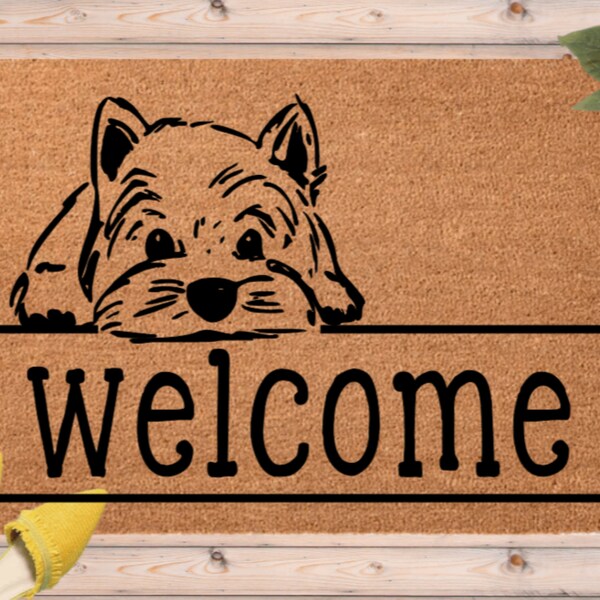 Westie Welcome Doormat, Dog Lover Gift Women, West Highland White Terrier Dog Door Mat, Westy Decor, Doggie Front Door Decoration, Dog Mom