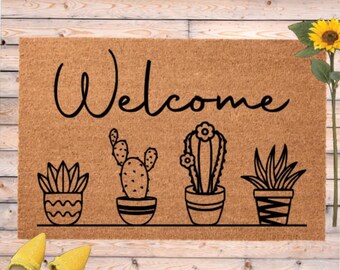 Cactus Doormat, Plant Lover Welcome Mat, Potted Plants, Desert Doormat, Housewarming Gift, Wedding Present, Gift for New Home