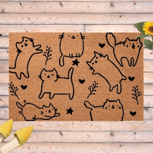 Kawaii Cat Decor, Kawaii Cat Doormat, Cats Door mat, Cat Owner Door Mat, Outdoor Welcome Mat, Gift for Cat Lover, Cat Mom Gift, Welcome Mat