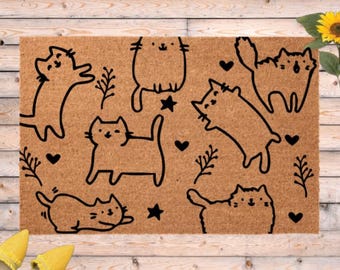 Kawaii Cat Decor, Kawaii Cat Doormat, Cats Door mat, Cat Owner Door Mat, Outdoor Welcome Mat, Gift for Cat Lover, Cat Mom Gift, Welcome Mat