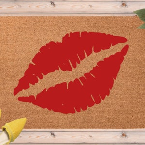 Lips Doormat, Kiss Welcome Mat, Kissing Door Mat, Lips Decor, Lipstick Decoration, Hand Painted Custom Doormat Gift for First Apartment