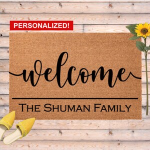 Welcome Door Mat with Last Name, Family name on Doormat, Personalized housewarming gift, Custom Closing Gift, Front Door Decor, Hostess gift