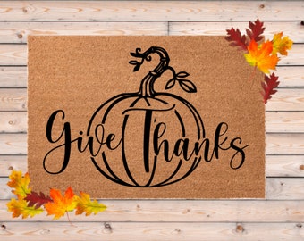 Pumpkin Doormat, Thanksgiving Decor for Front Door, Fall Outdoor Mat, Give Thanks Door Sign, Thanksgiving Gift for Friends, Fall Door Mat