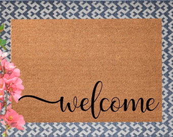 Welcome Mat Script, Welcome Doormat, Custom Painted Doormat, Outdoor Door Mat, Customized Gift, Front Door Decor, Welcome Door Mat