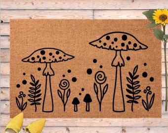 Mushroom Doormat, Fungi Boho Mystical Magic Mushroom Welcome Mat, Woodland Decor, Housewarming Gift, Host Hostess, Mushroom Lover