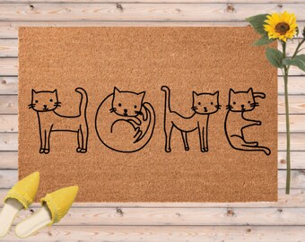 Cat Doormat, Cat Lover Gift, Door Mat, Christmas Gift for Cat Mom, Kawaii Cat Outdoor Doormat, Cat Mom, Cat Spelling Home, Cute Cat Gift