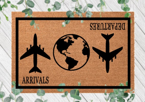Arrivals Departures Airplane World Doormat, Frequent Flyer Outdoor
