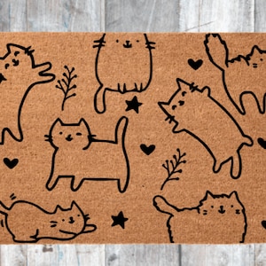 Kawaii Cat Decor, Kawaii Cat Doormat, Cats Door mat, Cat Owner Door Mat, Outdoor Welcome Mat, Gift for Cat Lover, Cat Mom Gift, Welcome Mat