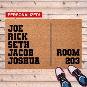 College Roommate Doormat, Roomies Custom Door Mat. Dorm Doormat, Personalized Dorm Room Decor, Freshman Girl Boy Grad Gift, Dorm Gift, Names