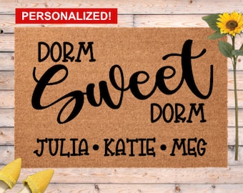 College Roommate Doormat, Dorm Sweet Dorm Custom Door Mat, Personalized Dorm Room Decor, Freshman Girl Boy Grad Gift, Dorm Gift, Names