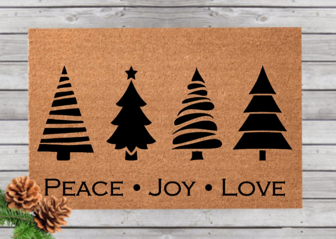 Merry Christmas Door Mat, Christmas Tree Doormat, Holiday Front Door