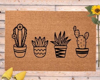 Cactus Doormat, Plant Lover Welcome Mat, Potted Plants, Desert Doormat, Housewarming Gift, Wedding Present, Gift for New Home, Desert Lover