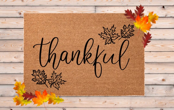 Thankful Fall Door Mat, Thanksgiving Outdoor Mat, Leaves Doormat, Fall Door Mat, Coir Welcome Mat, Front Door Doormat, Hostess Gift for Home