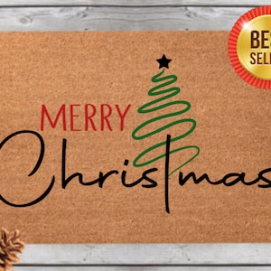 Merry Christmas Doormat, Color Christmas Tree Door Mat, Holiday Front Door Decor, Christmas Decoration, Gift for Home, Gift for Employees