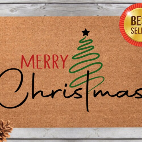 Merry Christmas Doormat Color Christmas Tree Door Mat Etsy