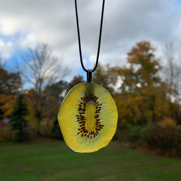 Real Kiwi Fruit Slice Pendant on a chain | Resin Kiwi Necklace | quirky necklace, juicy fruit jewelry, real fruit, real size kiwi fruit