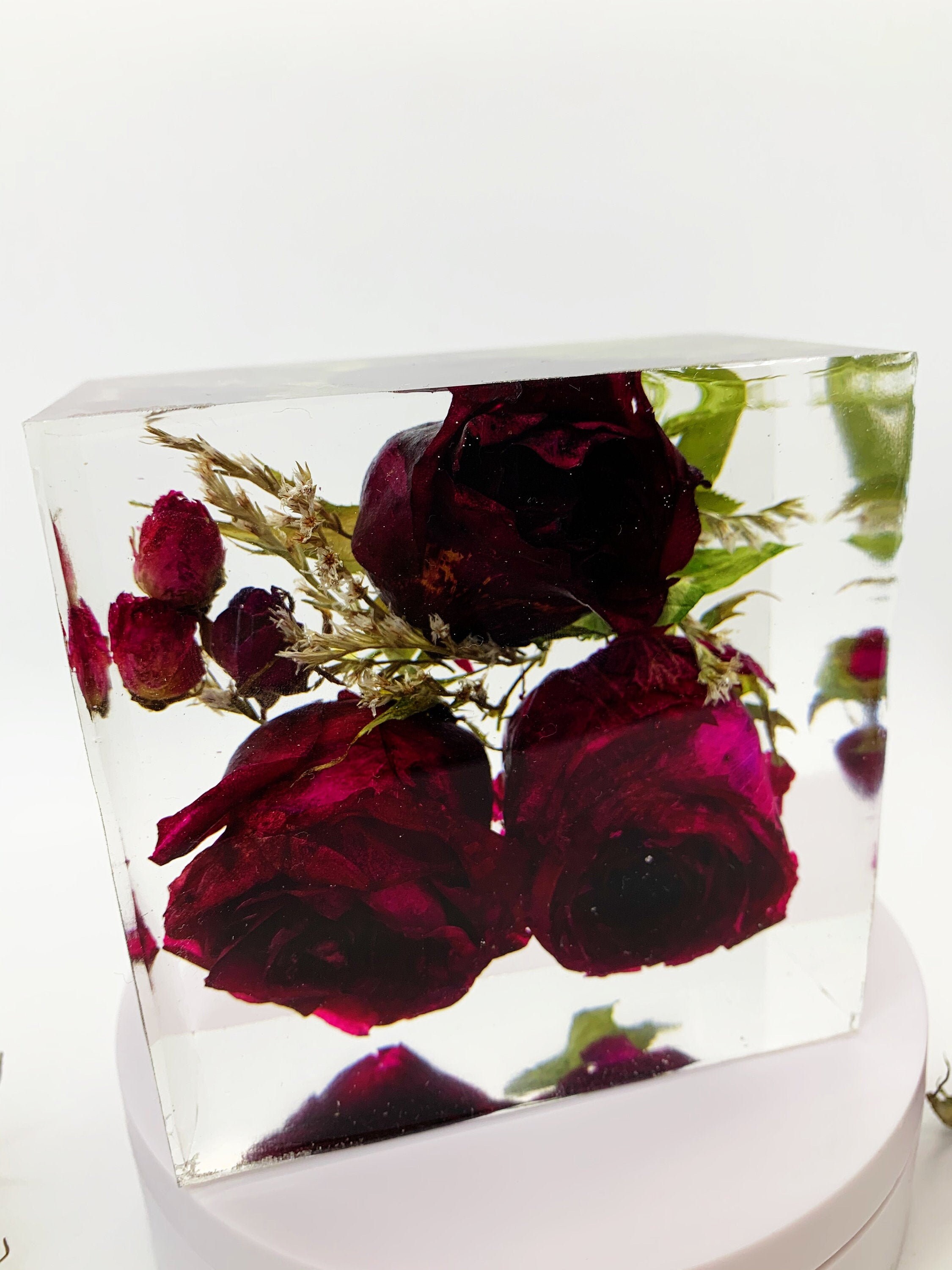Real Preserved Roses Rose in Resin Flower Paperweight Etsy