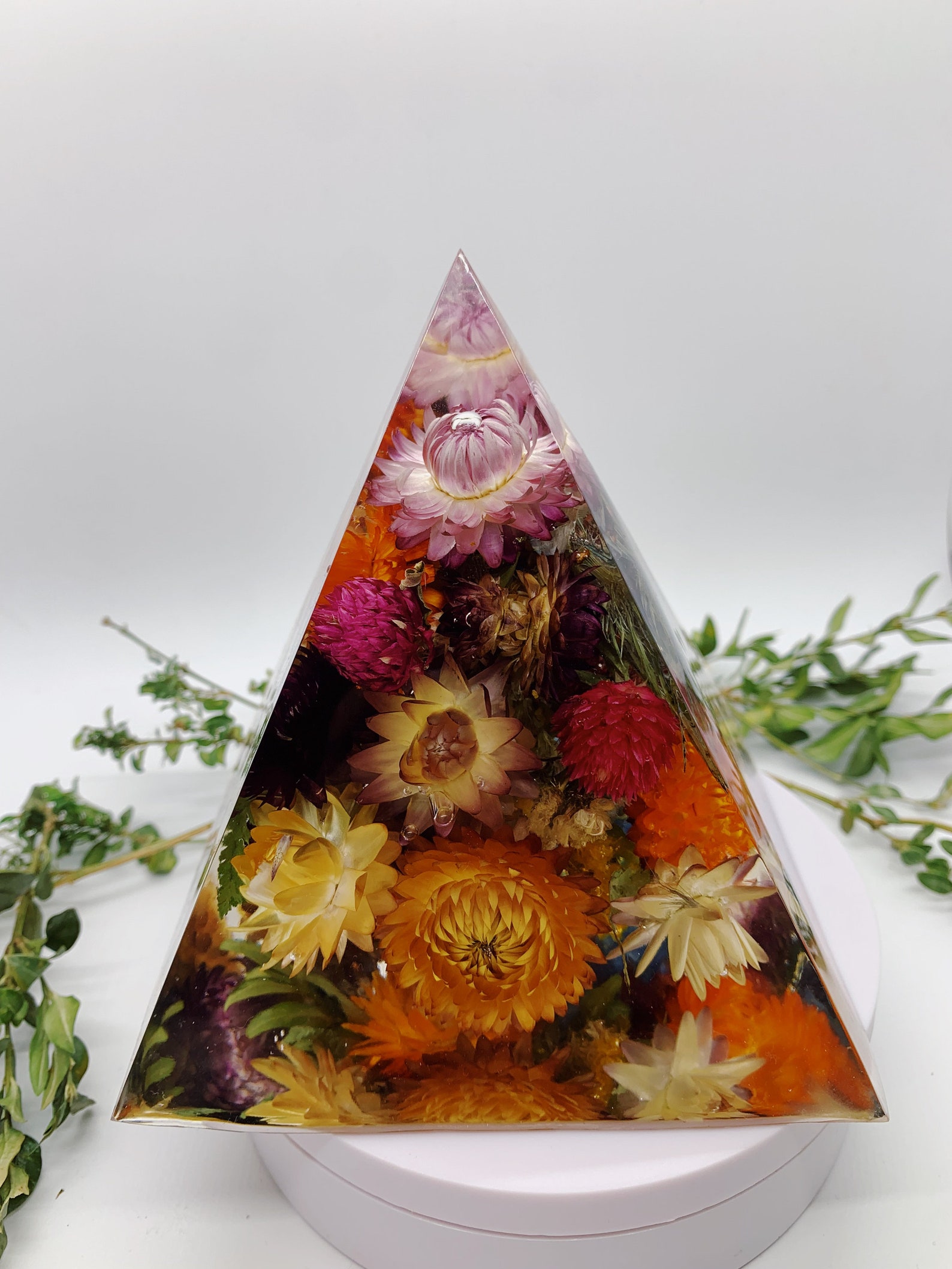 Real Preserved Flowers Flower Pyramid Resin Pyramid Rose Etsy