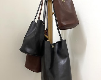 Handmade Leather Bucket Bag – Minimalist Custom Length Option