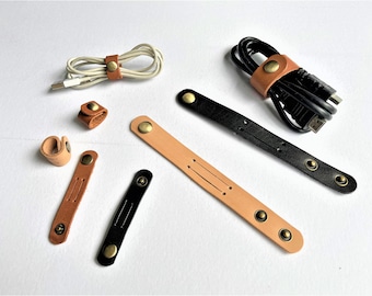 Cadeau de moins de 20 ans //Pack de 3 organisateurs de câbles en cuir //Organisateur de cordon //Porte-écouteur //Porte-cordon en cuir //Gardien de cordon // enveloppement du cordon iPhone