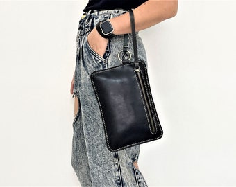 Weiches Leder Wristlet Leder Clutch Geldbörse mit Armband Griff Wristlet Reise Handytasche mit Riemen Leder Reißverschluss Make-up Kosmetiktasche